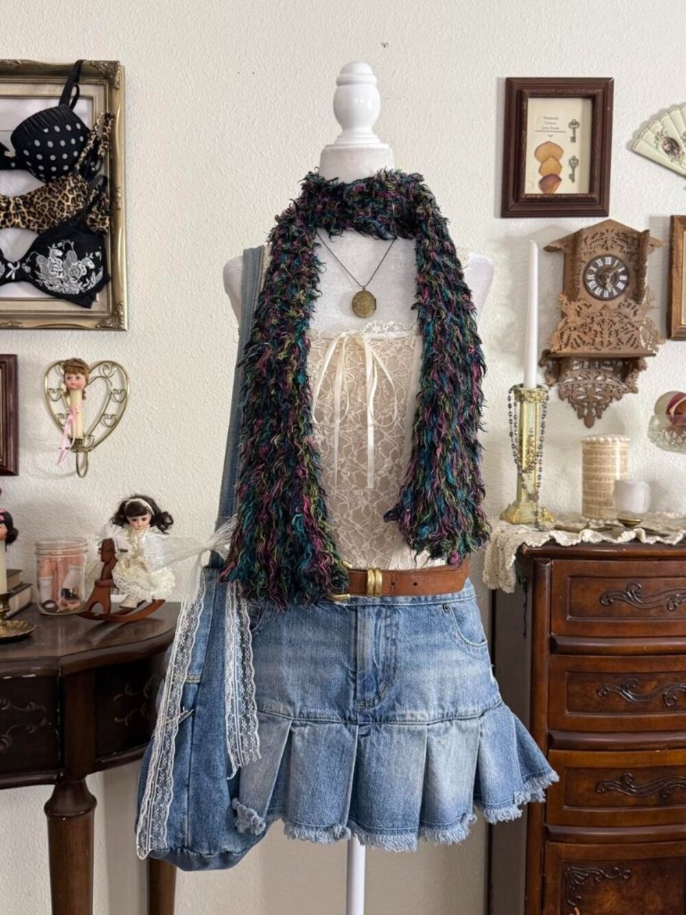 Vintage 90’s whimsical twee quirky multicolored fuzzy scarf
